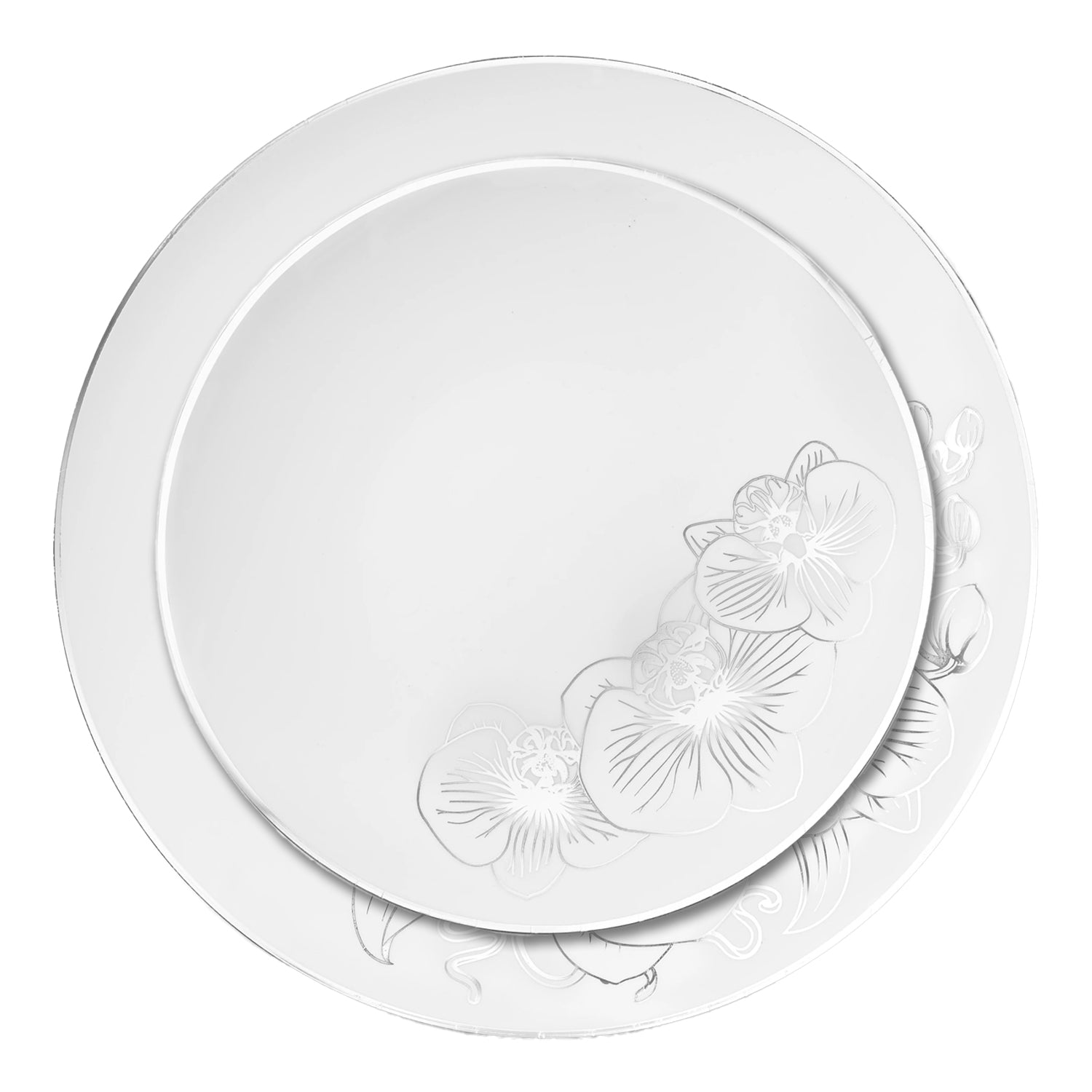 Orchid White 7.5" White & Silver Plastic Disposable Dessert Plate 10 Pack