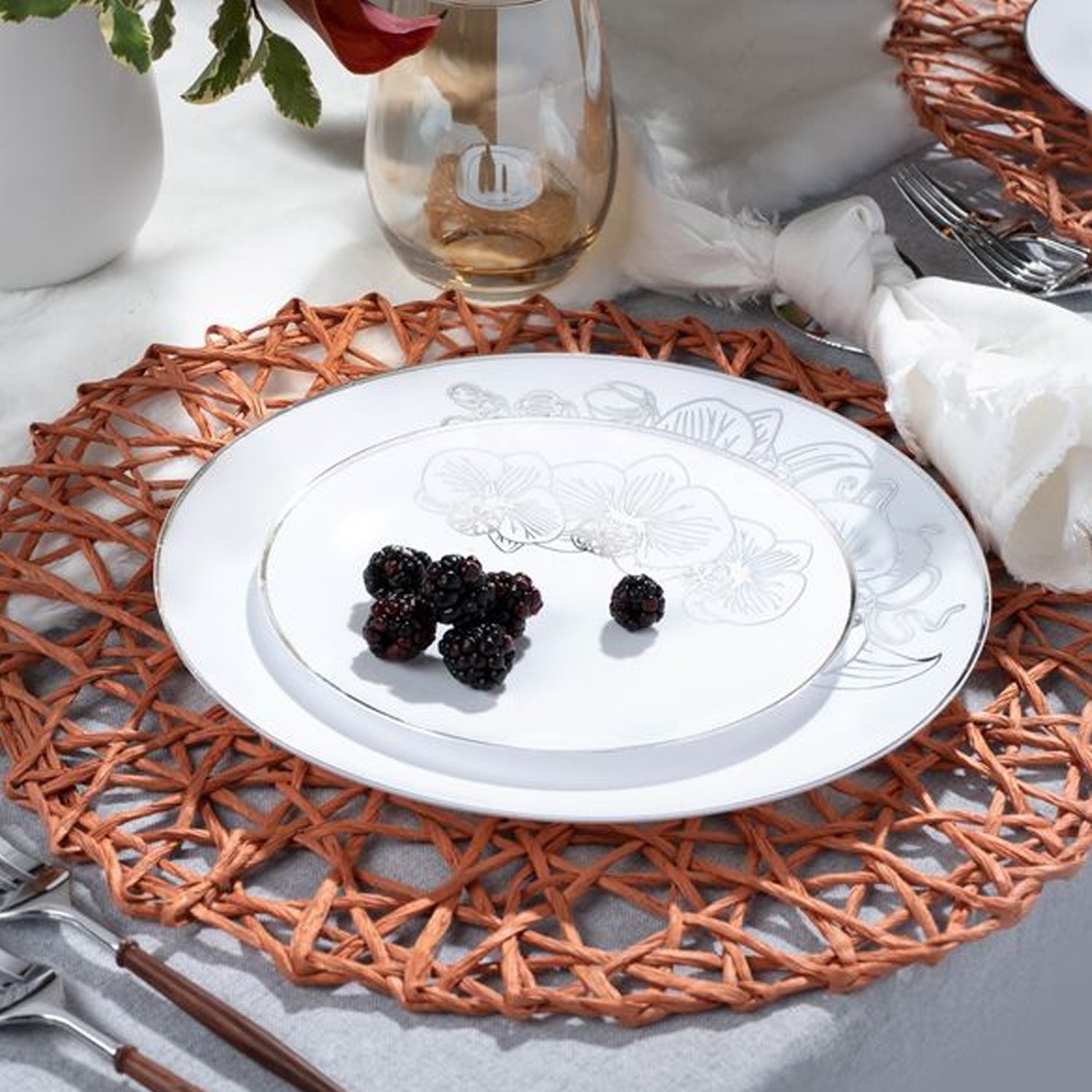 Orchid White 7.5" White & Silver Plastic Disposable Dessert Plate 10 Pack