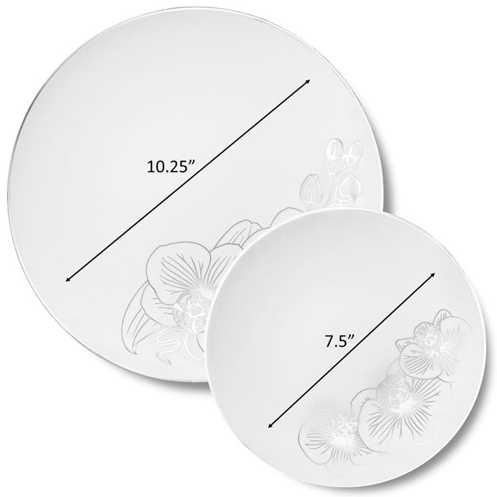 Orchid White 7.5" White & Silver Plastic Disposable Dessert Plate 10 Pack