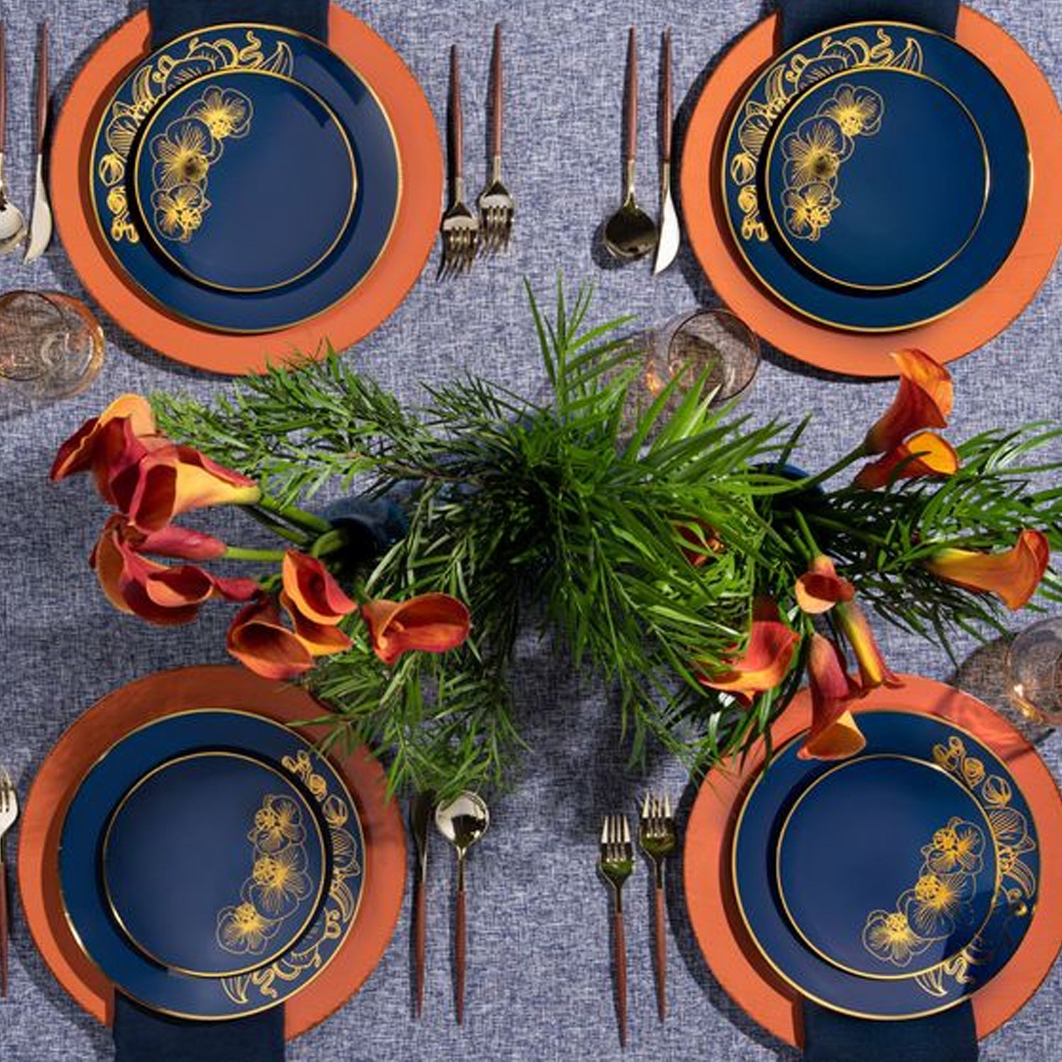 Orchid Royal 7.5" Blue & Gold Plastic Disposable Appetizer/Dessert Plate 10 Pack