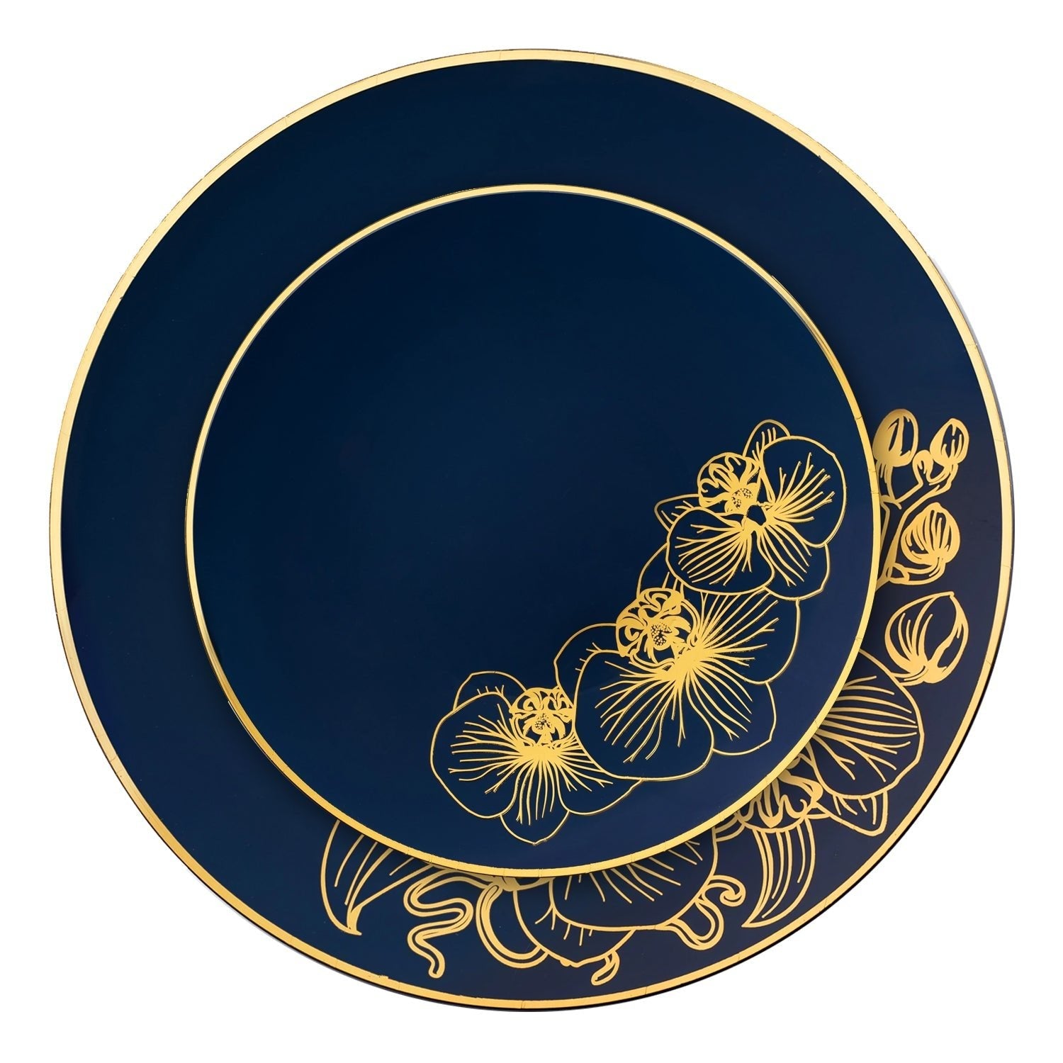 Orchid Royal 7.5" Blue & Gold Plastic Disposable Appetizer/Dessert Plate 10 Pack