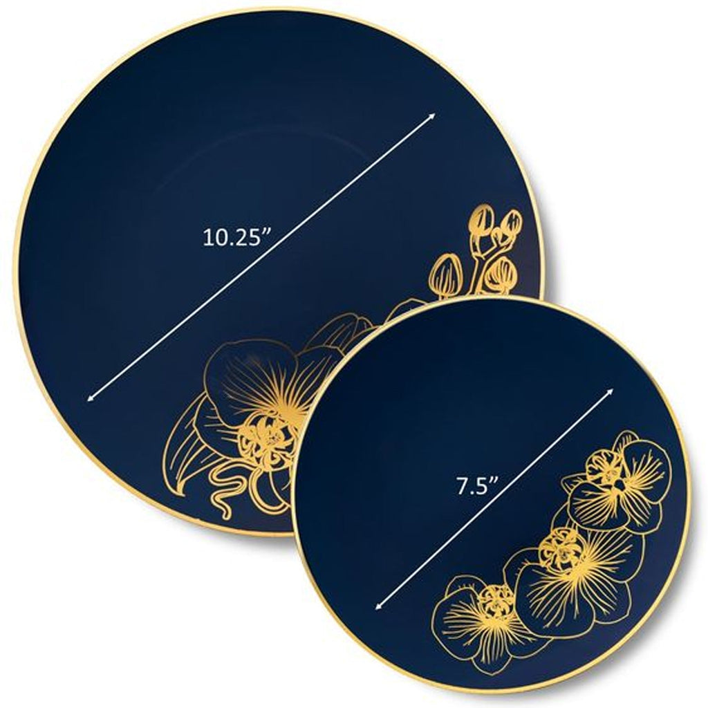 Orchid Royal 7.5" Blue & Gold Plastic Disposable Appetizer/Dessert Plate 10 Pack