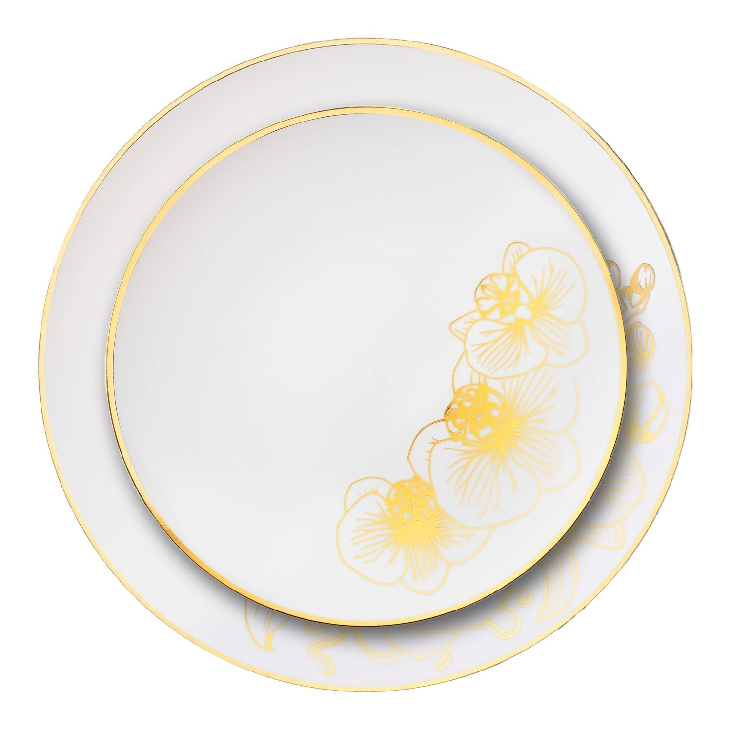 Orchid 10" White & Gold  Plastic Disposable Dinner Plate 10 Pack