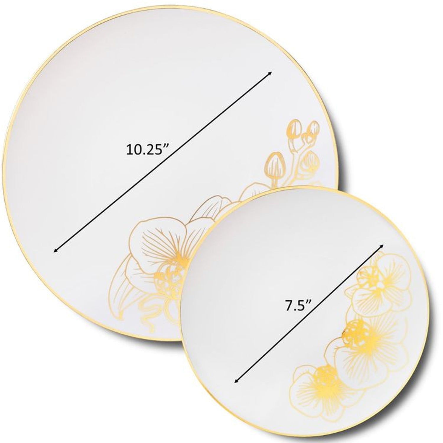 Orchid 10" White & Gold  Plastic Disposable Dinner Plate 10 Pack