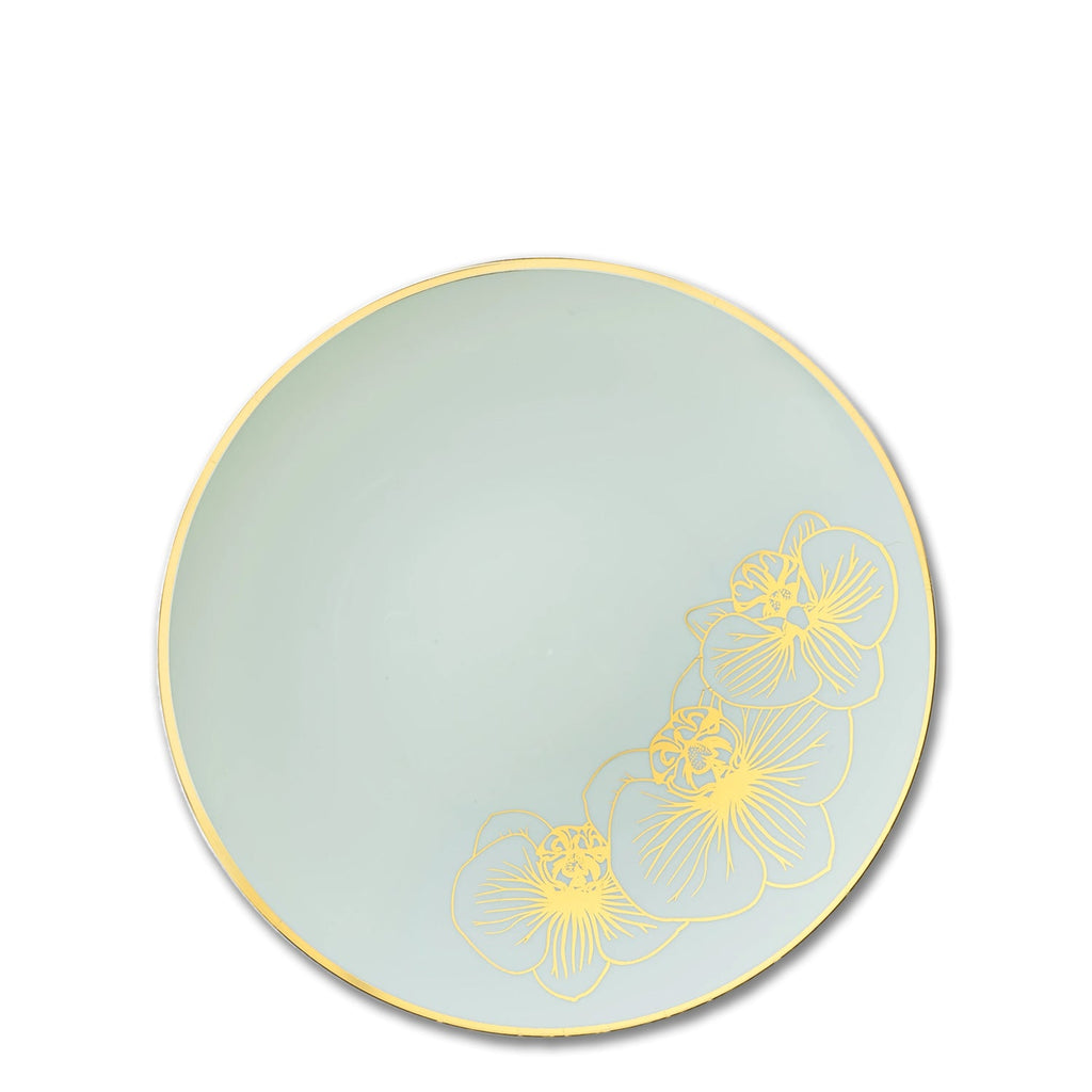 Orchid Antique 7.5" Turquoise & Gold Plastic Disposable Dessert Plates 10 Pack