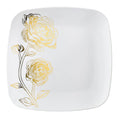 Peony 10.25" White & Gold Square Disposable Plastic Dinner Plate 10 Pack