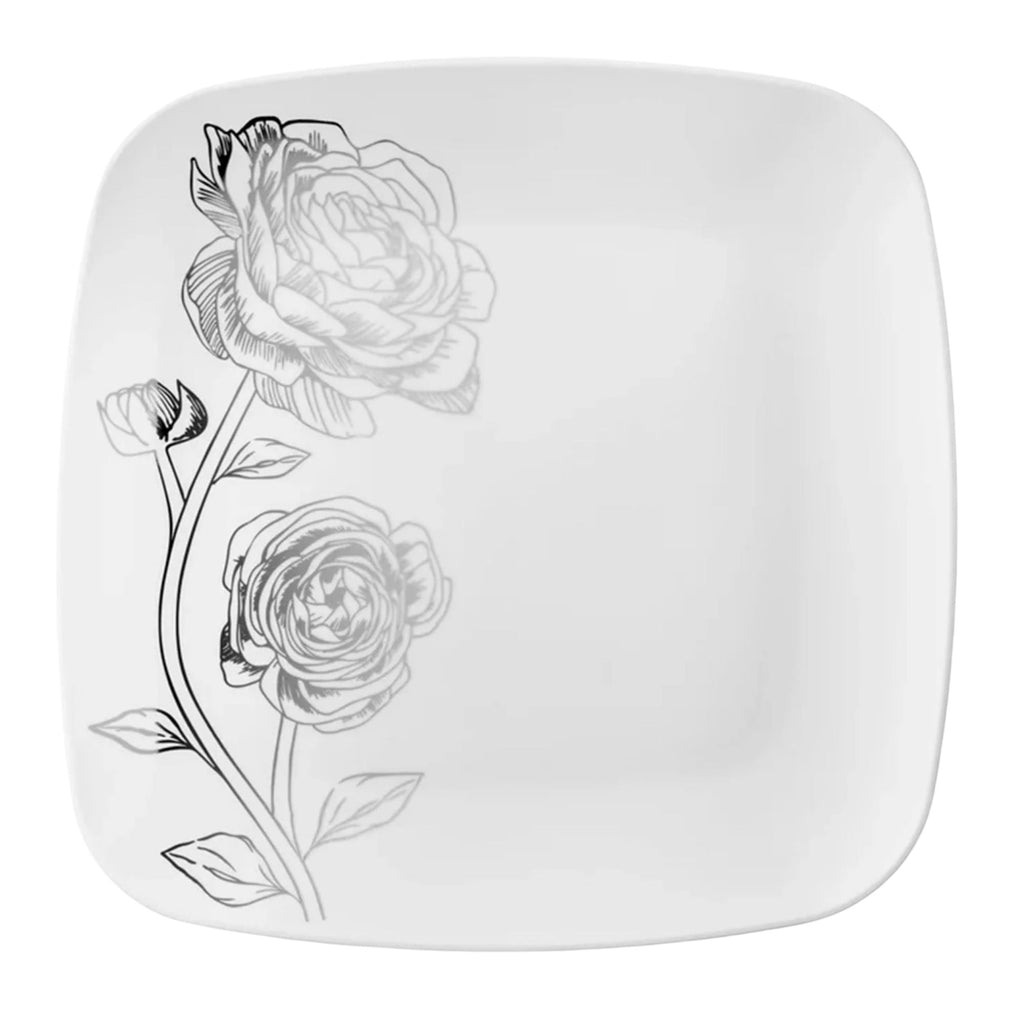 Peony 10.25" White & Silver Square Disposable Plastic Dinner Plate 10 Pack