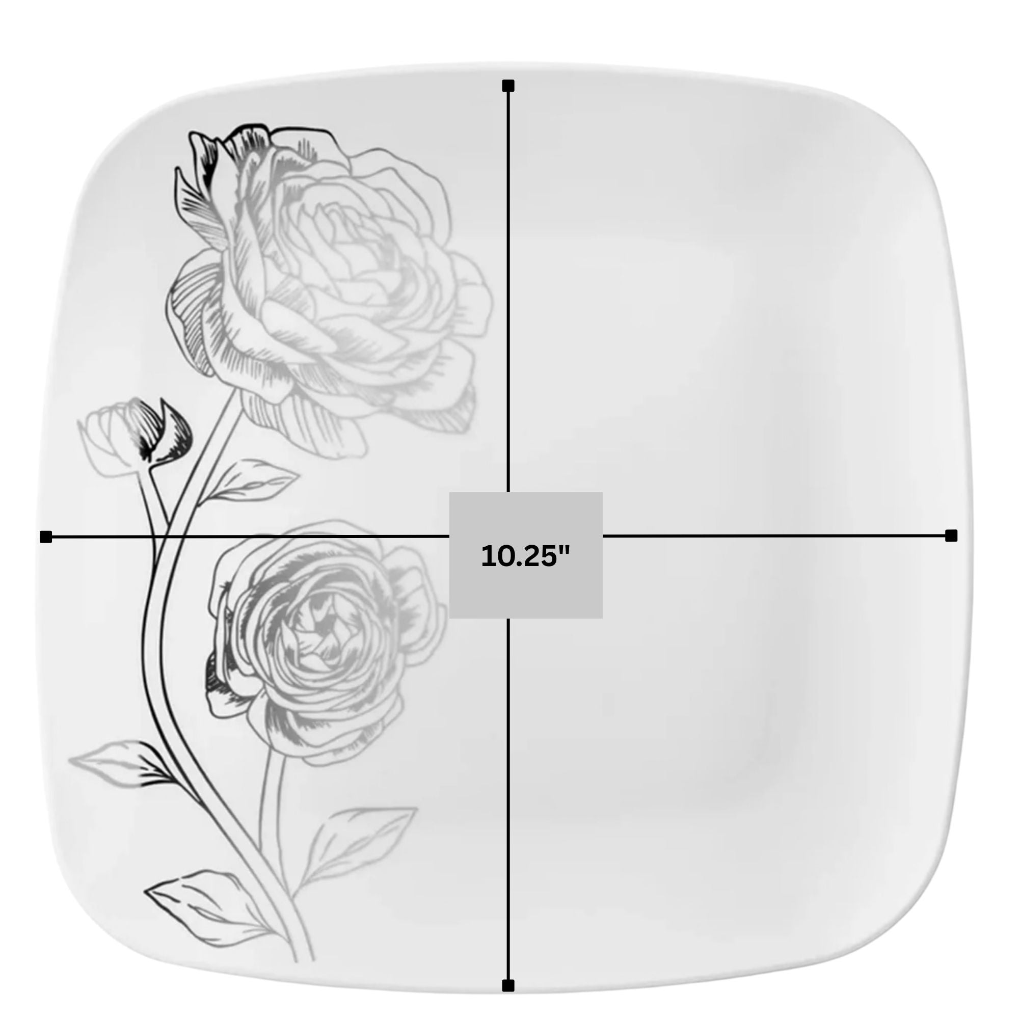 Peony 10.25" White & Silver Square Disposable Plastic Dinner Plate 10 Pack