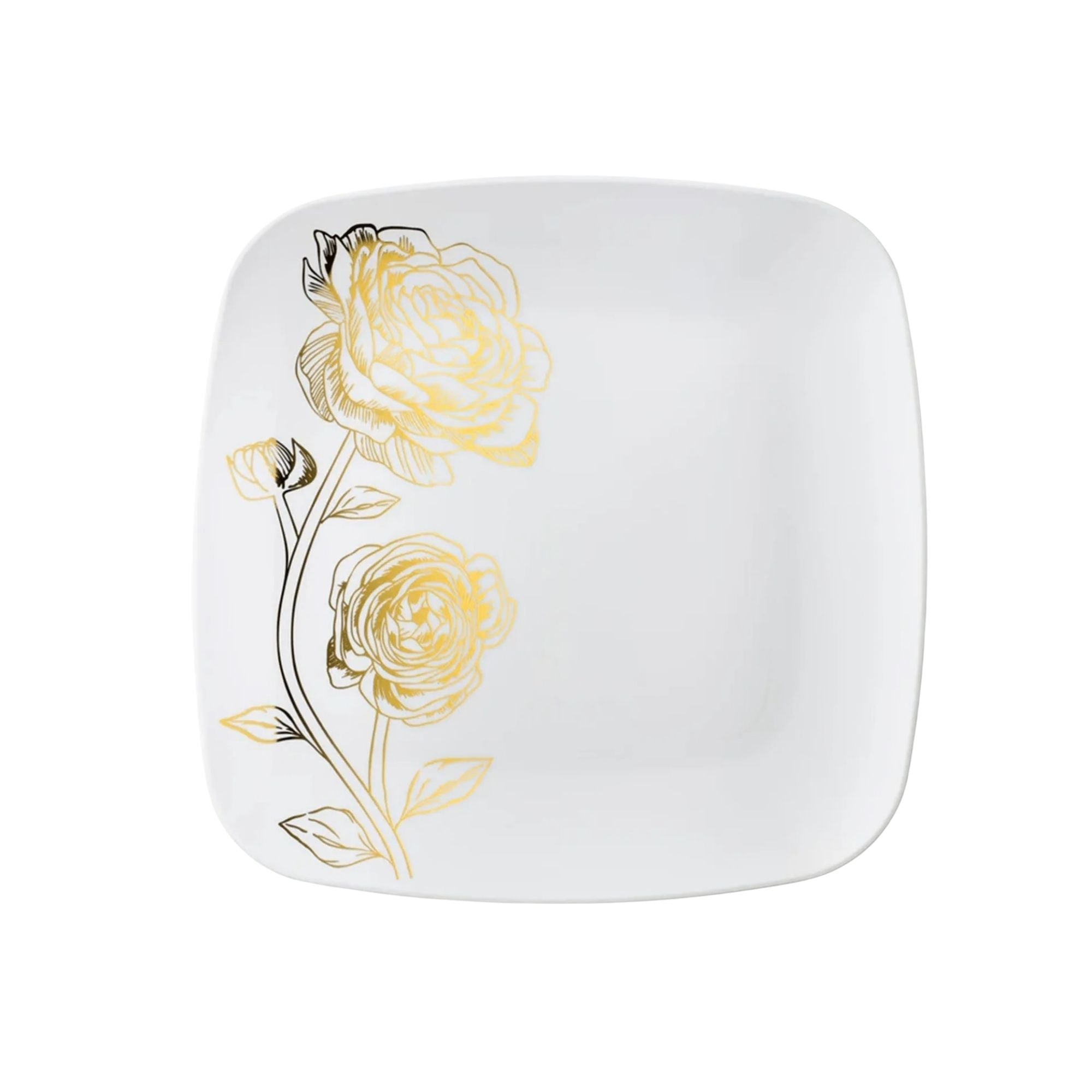 Peony 7.25" White & Gold Square Disposable Plastic Dessert Plate 10 Pack