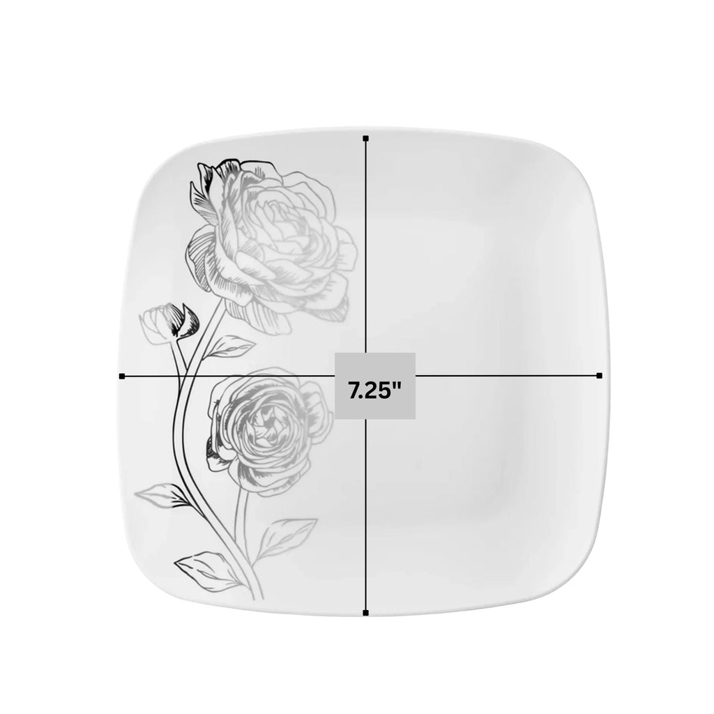 Peony 7.25" White & Silver Square Disposable Plastic Dessert Plate 32Pc Set