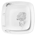 10.25"&7.25" White and Silver Square Disposable Plastic Plates COMBO Set-Peony 32Pc Set