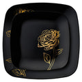 10.25"&7.25" Black and Gold Square Disposable Plastic Plates COMBO Set-Peony 32Pc Set