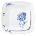 10.25"&7.25" White and Blue Square Disposable Plastic Plates COMBO Set-Peony 32Pc Set