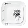 10.25"&7.25" White and Black Square Disposable Plastic Plates COMBO Set-Peony 32Pc Set
