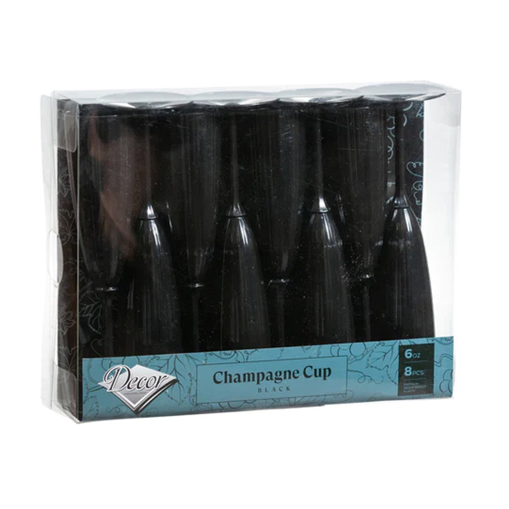 6oz Black Plastic  Disposable Champagne Cup 8 Pack