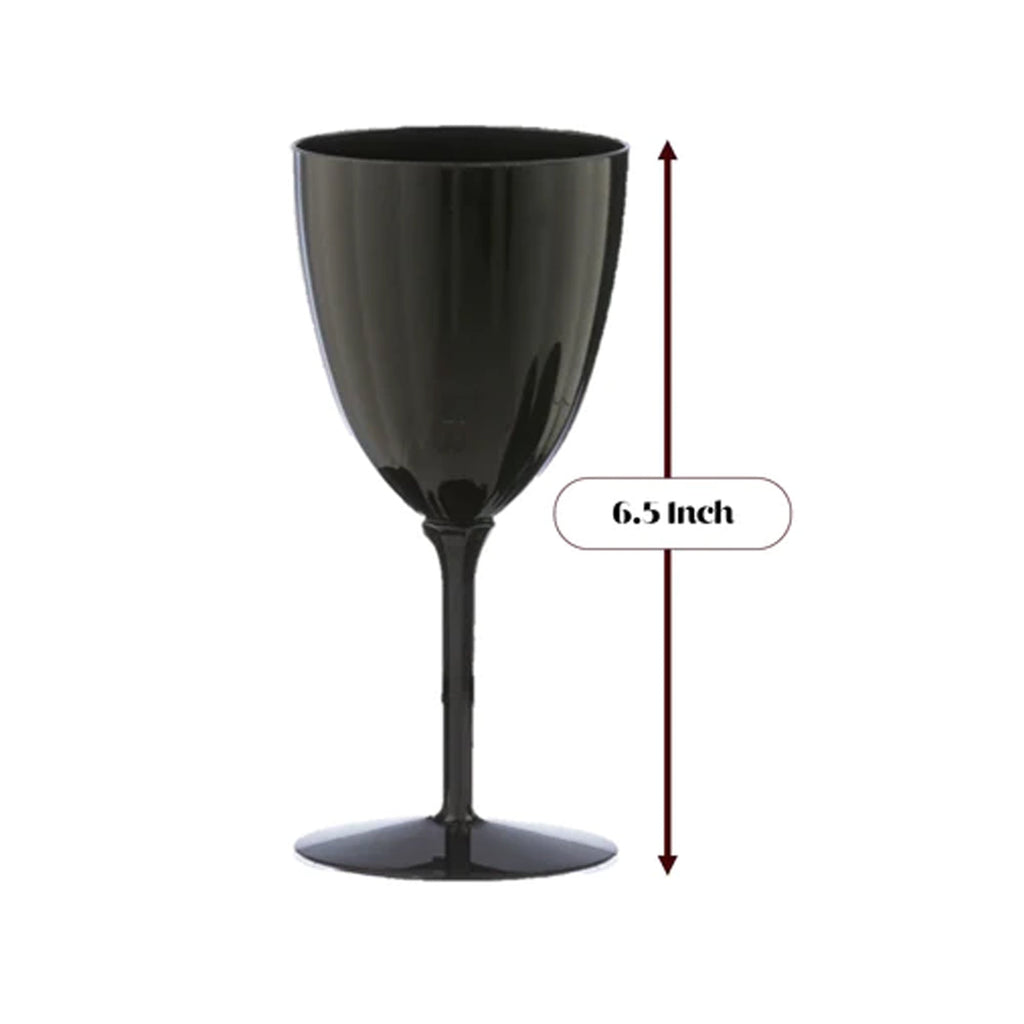 7oz Black Plastic Disposable Wine Goblet 8 Pack