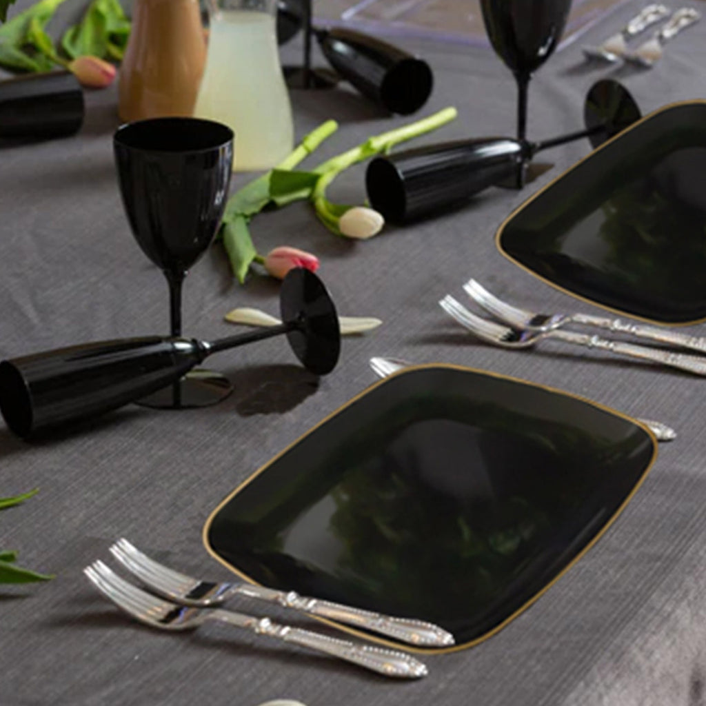 7oz Black Plastic Disposable Wine Goblet 8 Pack