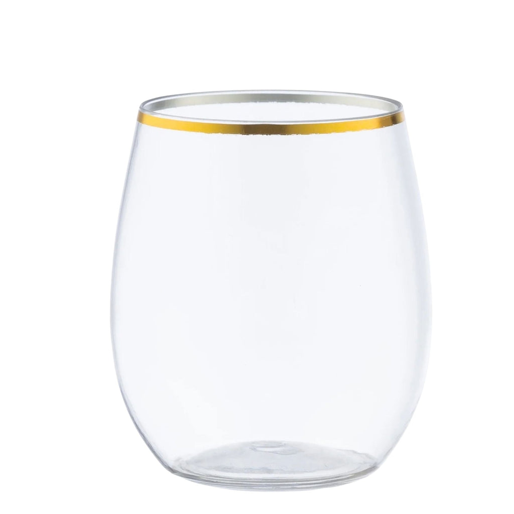 12oz Gold Rim Stemless Plastic Wine Glasses Goblet 6 Pack