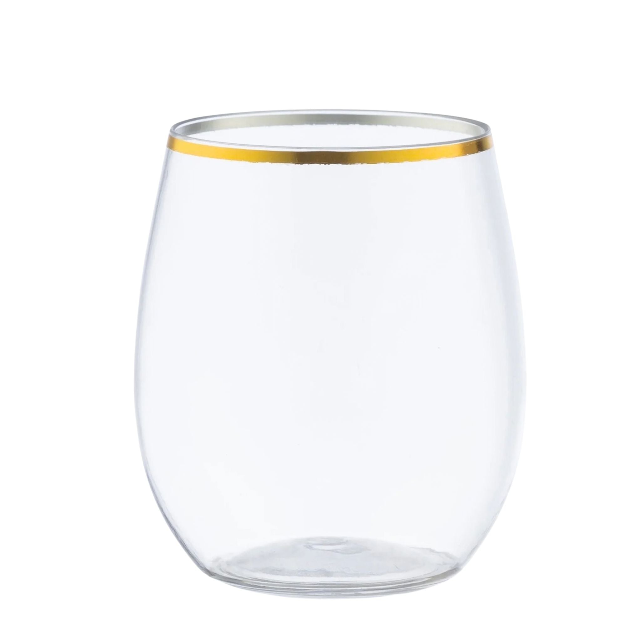 12oz Gold Rim Stemless Plastic Wine Glasses Goblet 6 Pack