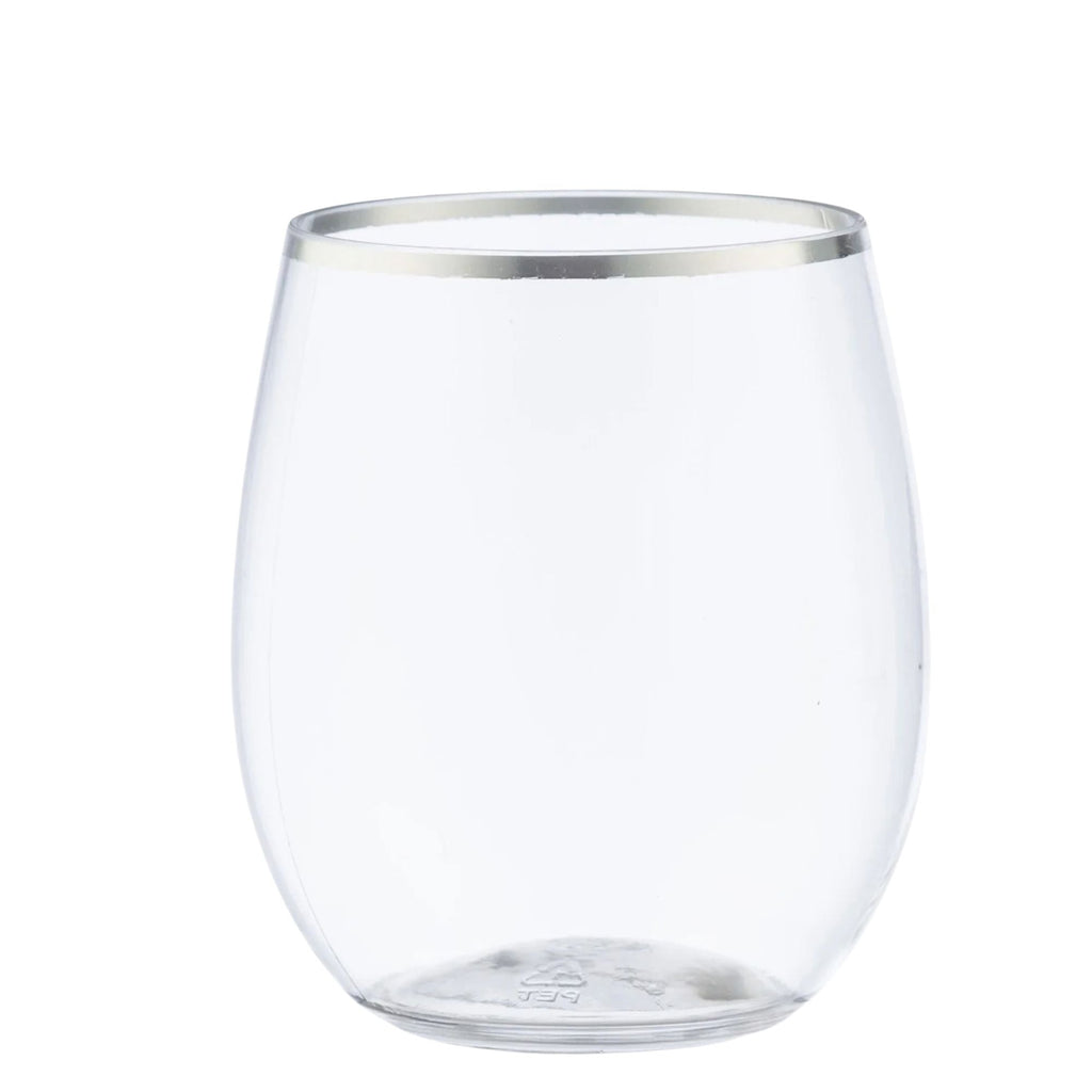 12oz Silver Rim Stemless Plastic Wine Glasses Goblet 6 Pack