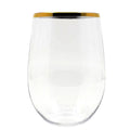 16 oz Gold Rim Stemless Plastic Wine Glasses Goblet 6 Pack