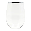 16 oz Silver Rim Stemless Plastic Wine Glasses Goblet 6 Pack