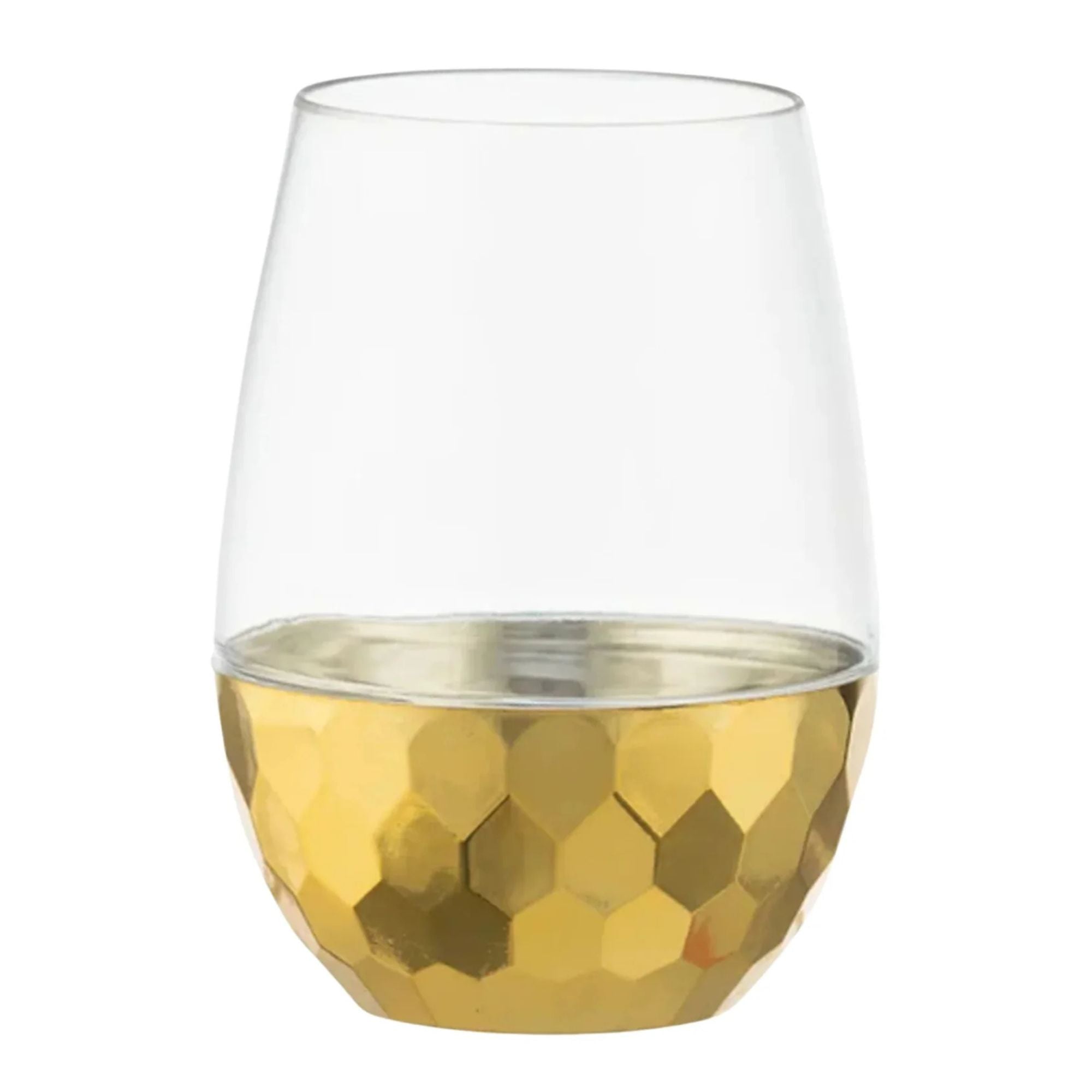 16oz Stemless Hammered Plastic Wine Goblet Clear/Gold Bottom 6 Pack