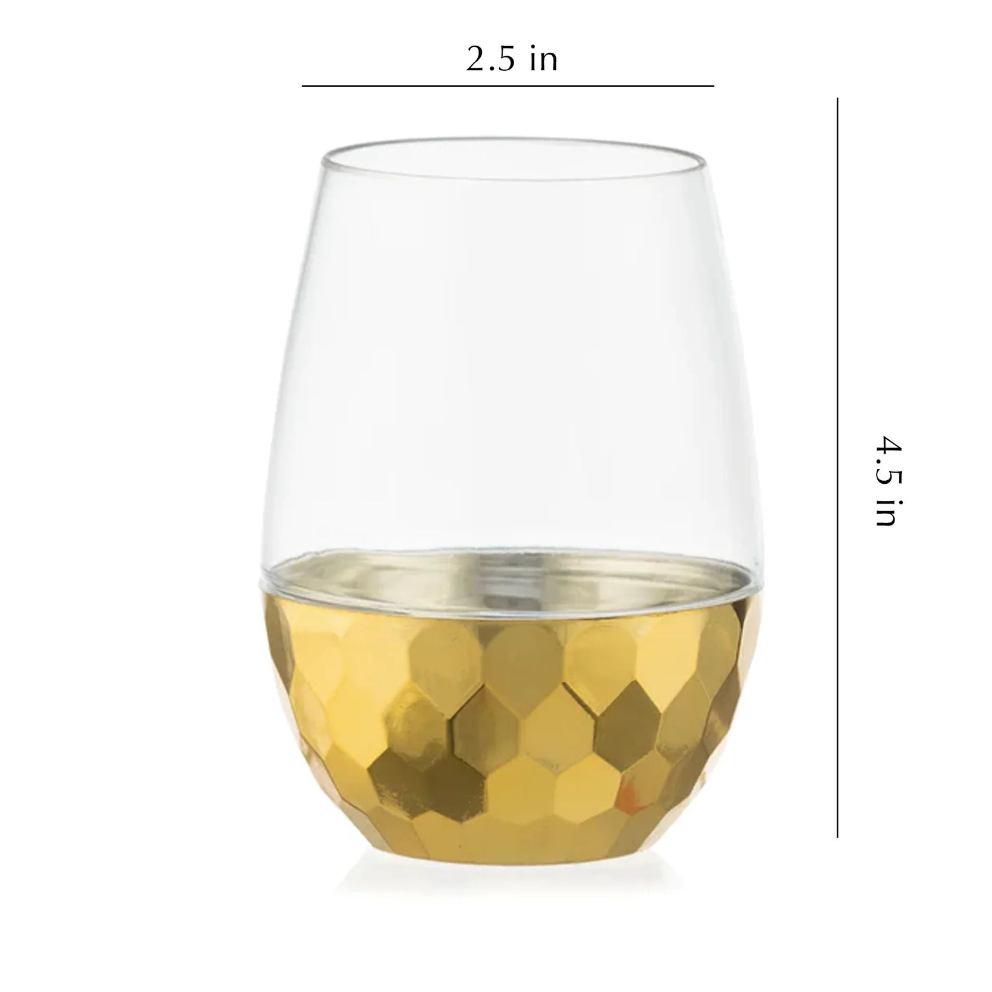 16oz Stemless Hammered Plastic Wine Goblet Clear/Gold Bottom 6 Pack