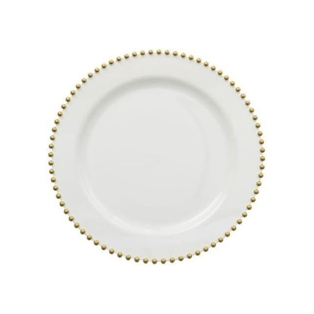 Beaded 7.5" White & Gold  EXTRA HEAVY Weight Plastic Dessert Plates