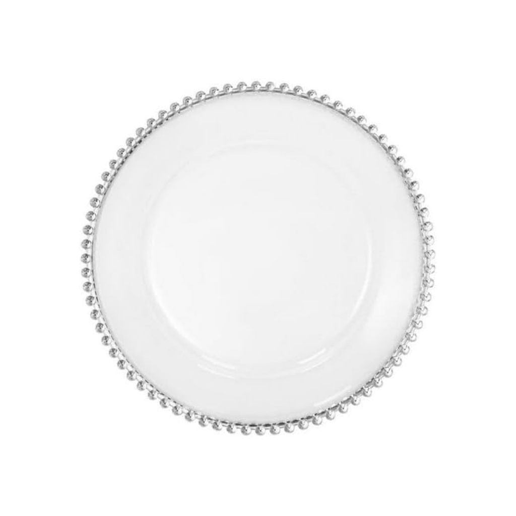 Beaded 7.5" White & Silver EXTRA HEAVY Weight Plastic Dessert Plates
