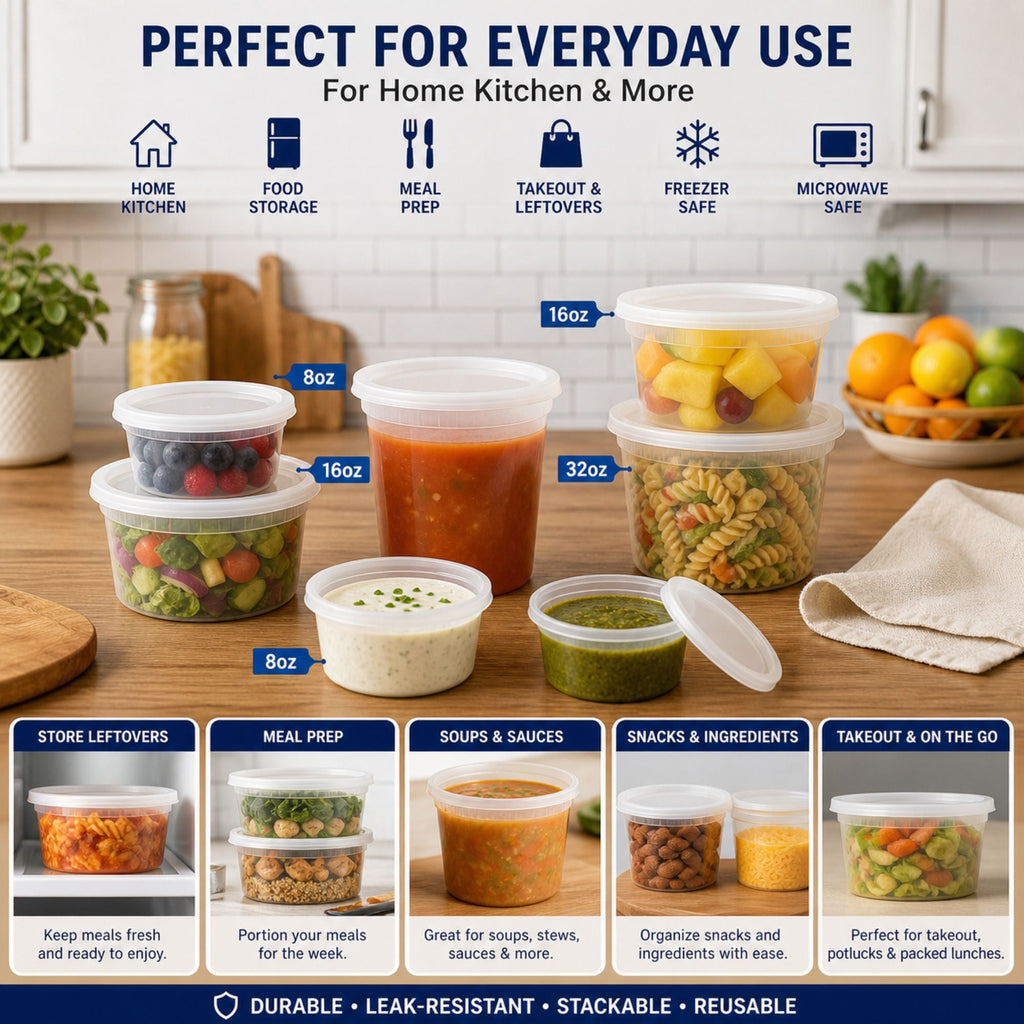 *BUY BULK* 32oz Heavy Duty Deli Food Storage Containers with Lids