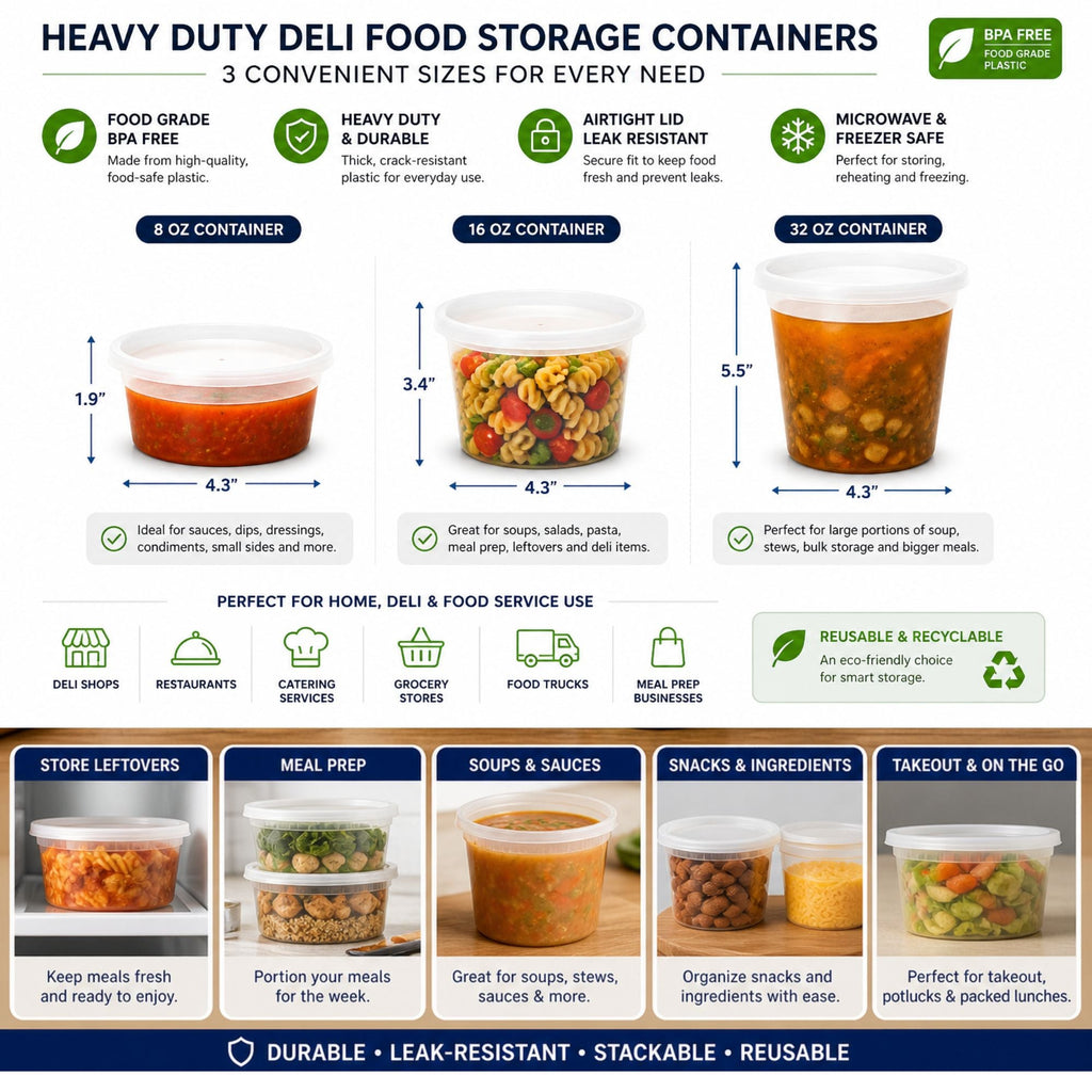 *BUY BULK* 16oz Containers with Lids Heavy Duty Plastic Deli Food Storage