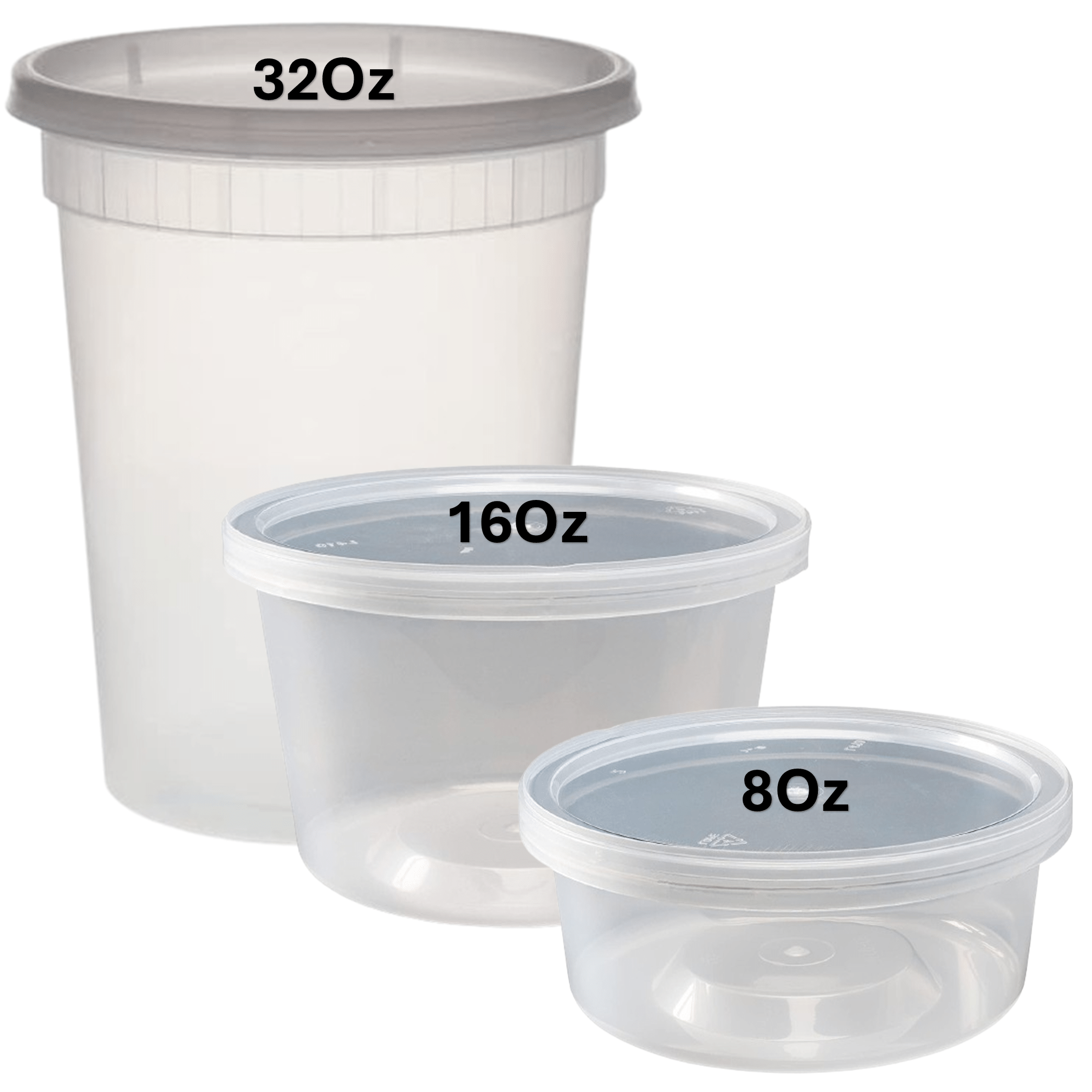 72 Pcs-COMBO Heavy Weight 24pcs each Deli Containers 8oz 16oz 32oz Disposable Plastic