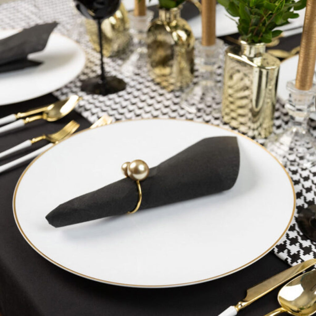 13" White / Gold Rim Hammered Plastic Charger
