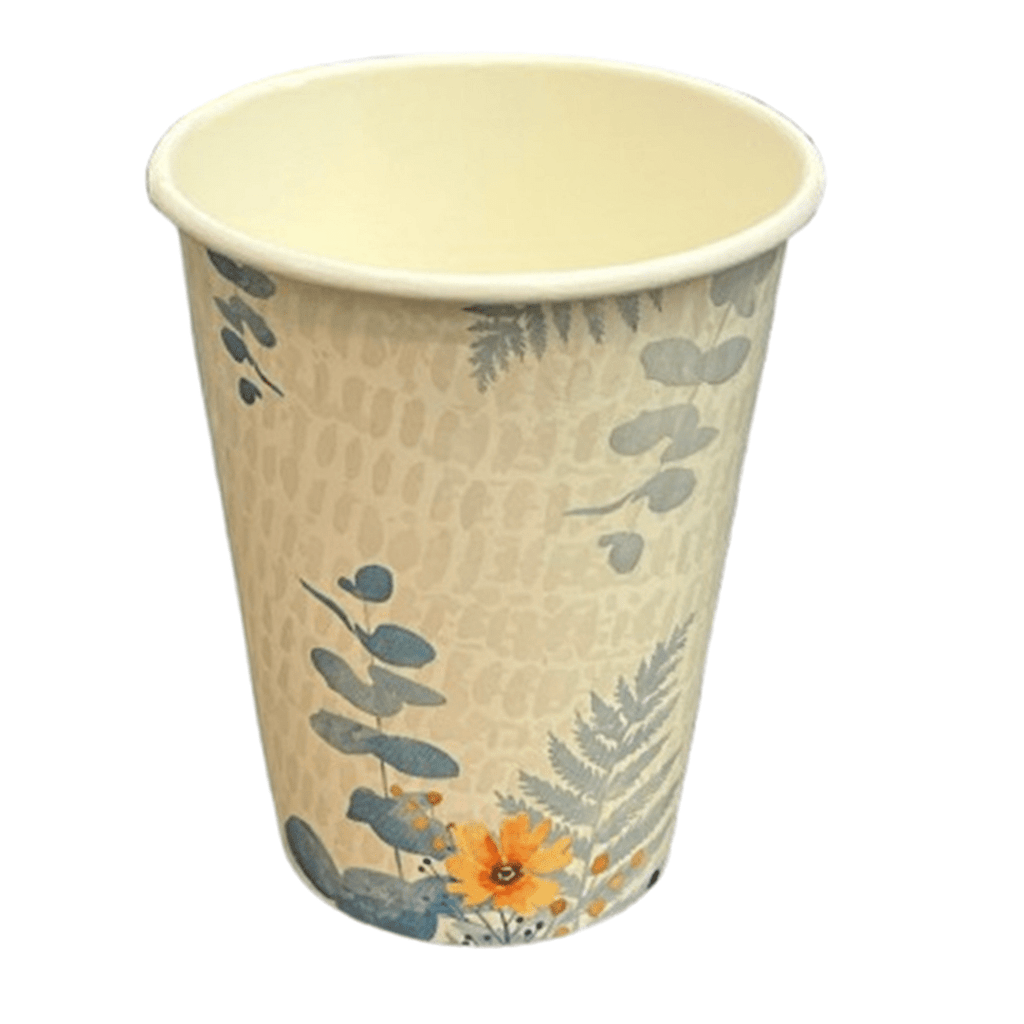 12oz Floral Bliss Paper Cups with elegant Floral Bliss Teal design