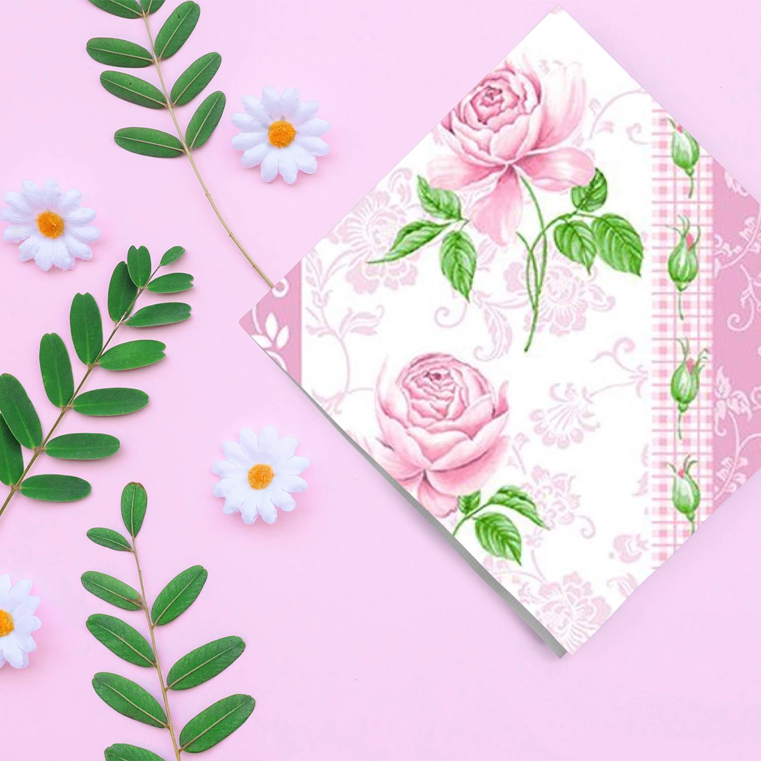 Flowers Pinkly Disposable Lunch Paper Napkins 20 Pack
