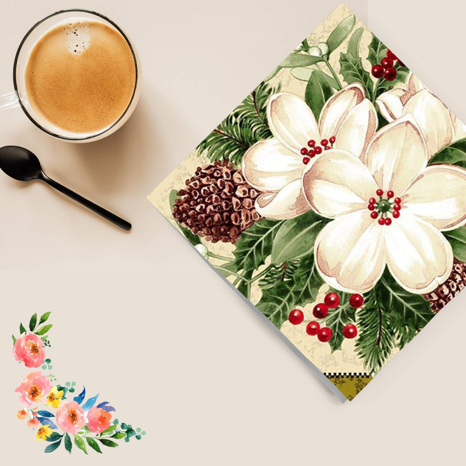 Flowers Multi Lunch Paper Napkins 20 Pack