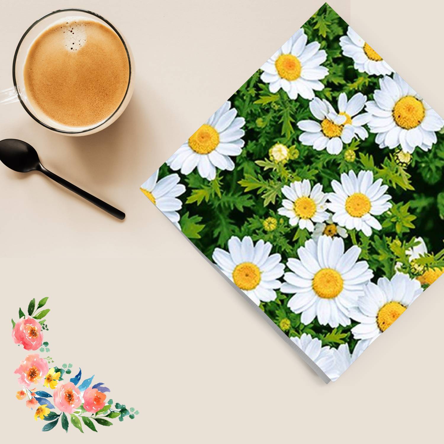 Flowers Green Lunch Paper Napkins 20 Pack