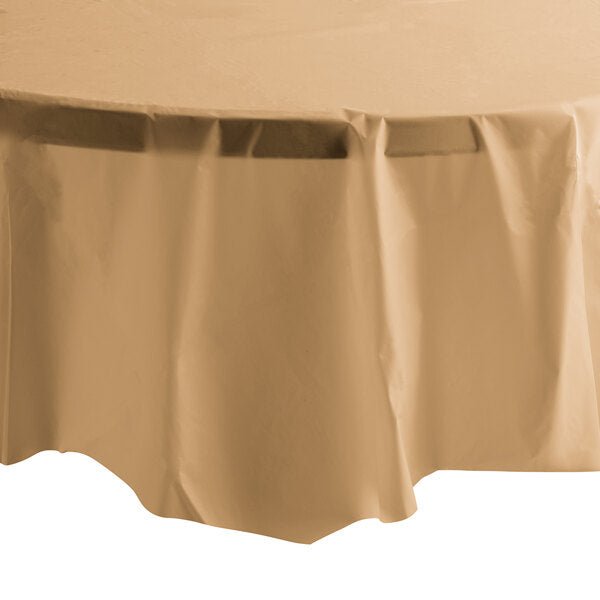 *WHOLESALE* 84'' Round Gold Table Cloth Plastic Disposable 36/Case
