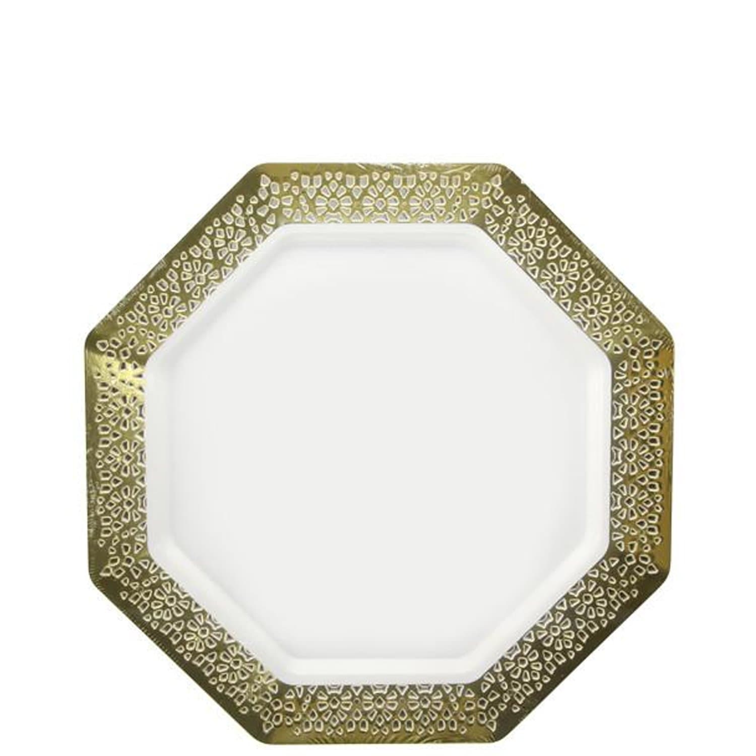 Gold Rim  7.25" White Appetizer/Dessert Plate Lacetagon Plastic