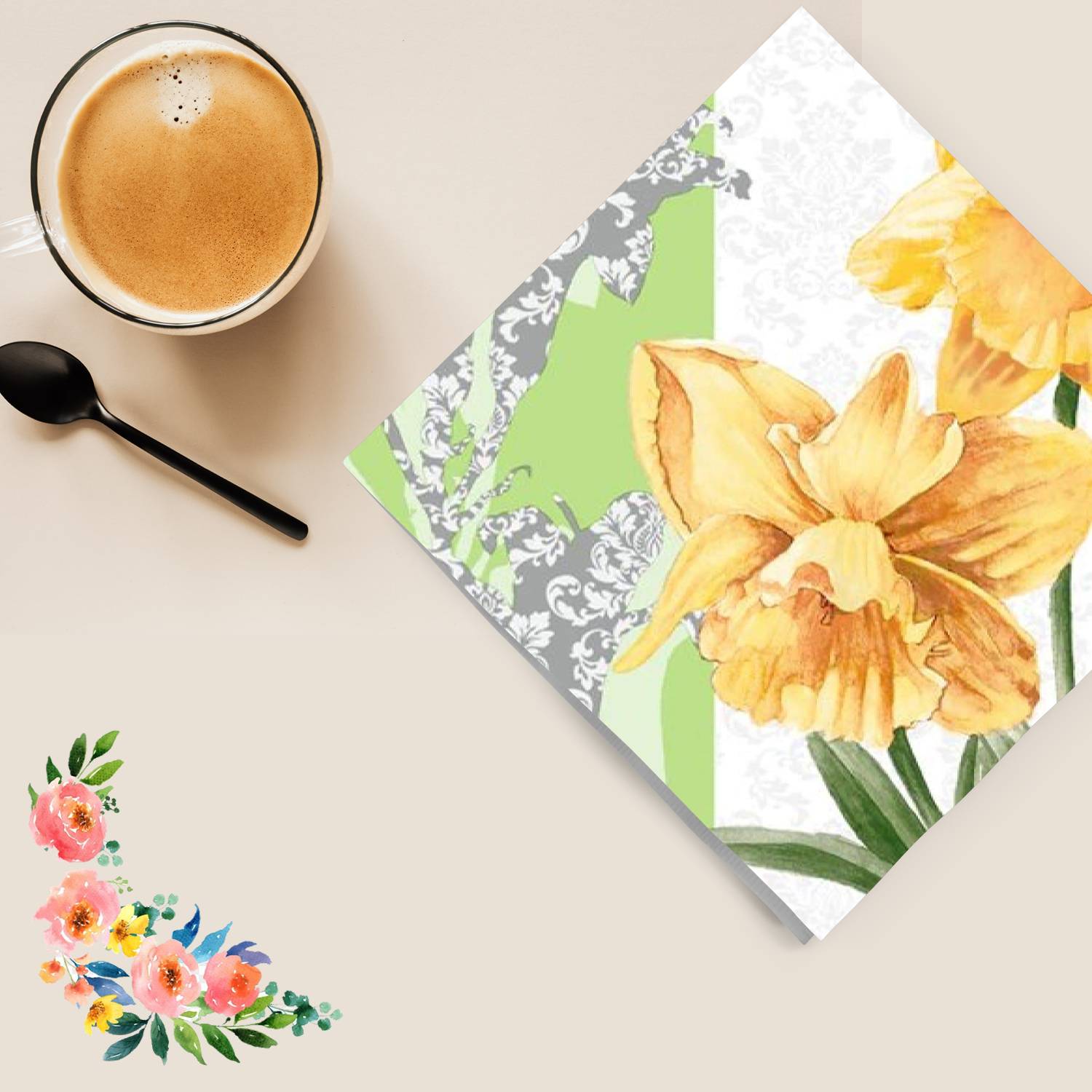Golden Blooms Lunch Paper Napkins 20 Pack