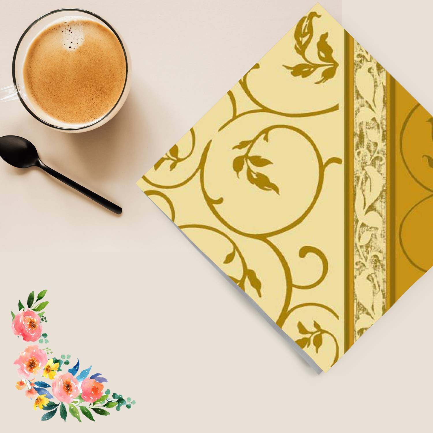 Golden Curlicue  Lunch Paper Napkins 20 Pack