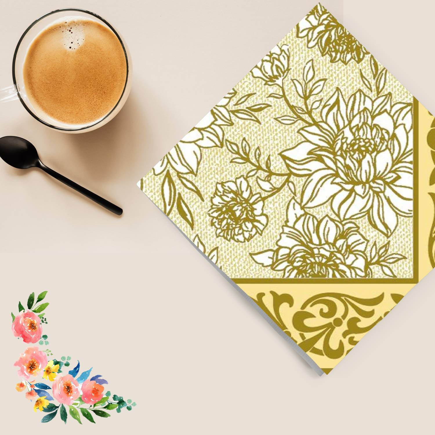 Golden Peach Petal Lunch Paper Napkins 20 Pack