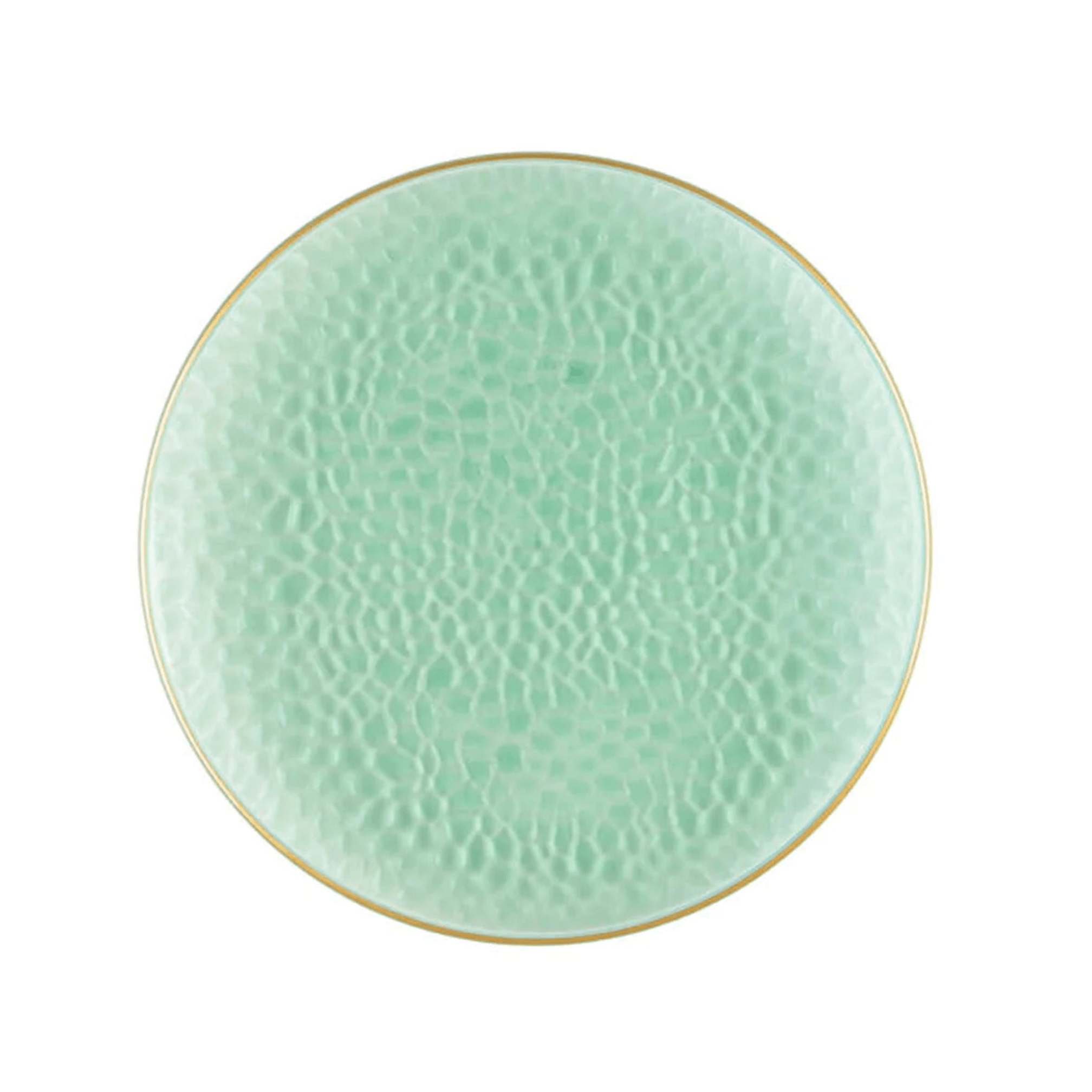 Organic Hammered 7" Green with Gold Rim  Plastic Disposable Dessert Plate