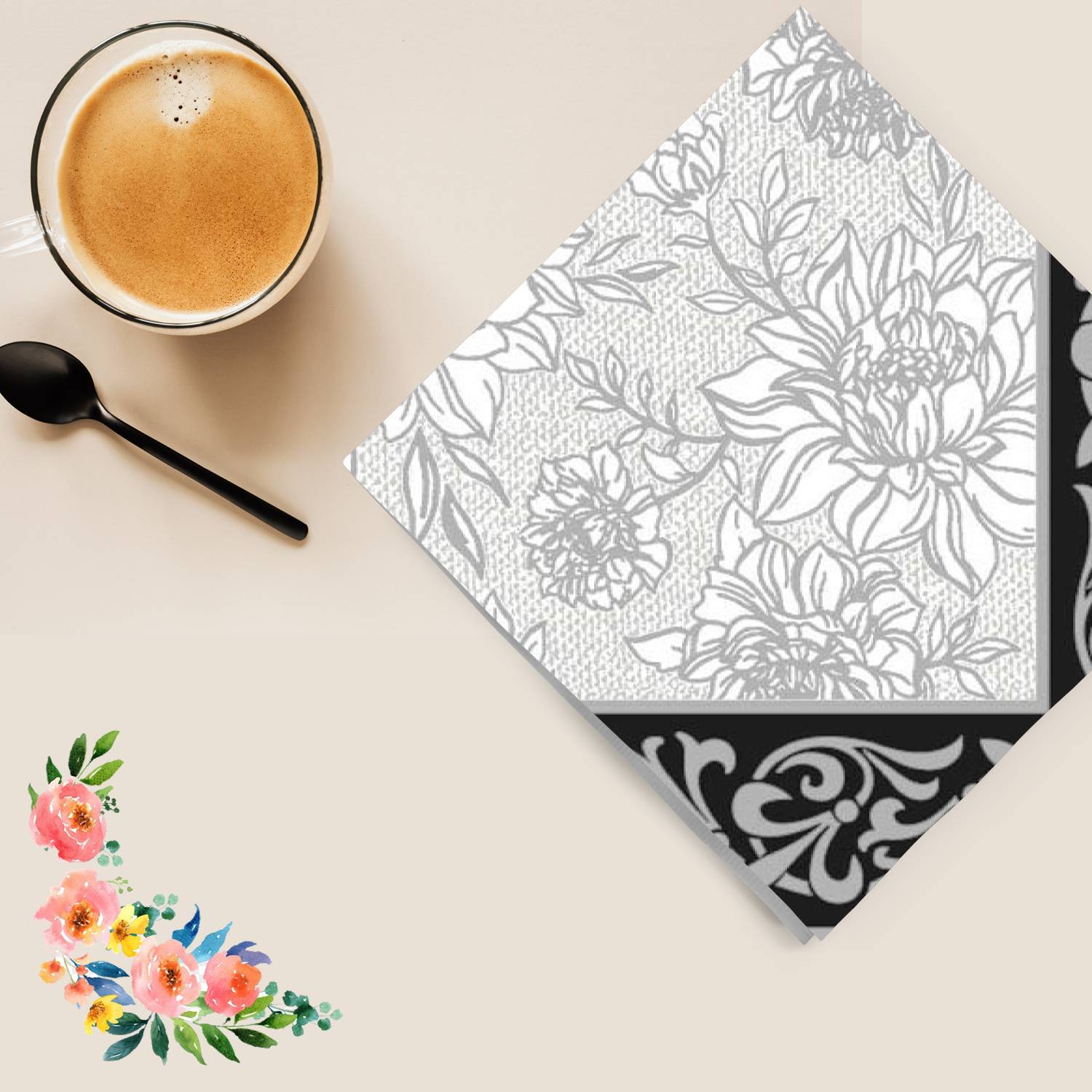 Grey Petal Pride Lunch Paper Napkins 20 Pack