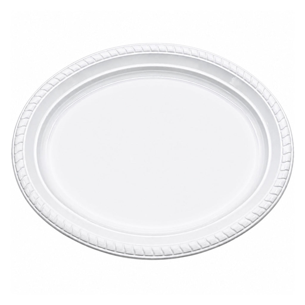 *JUMBO PACK* 12¼"x9¾" White Plastic Disposable Heavy Weight Oval Serving Plate