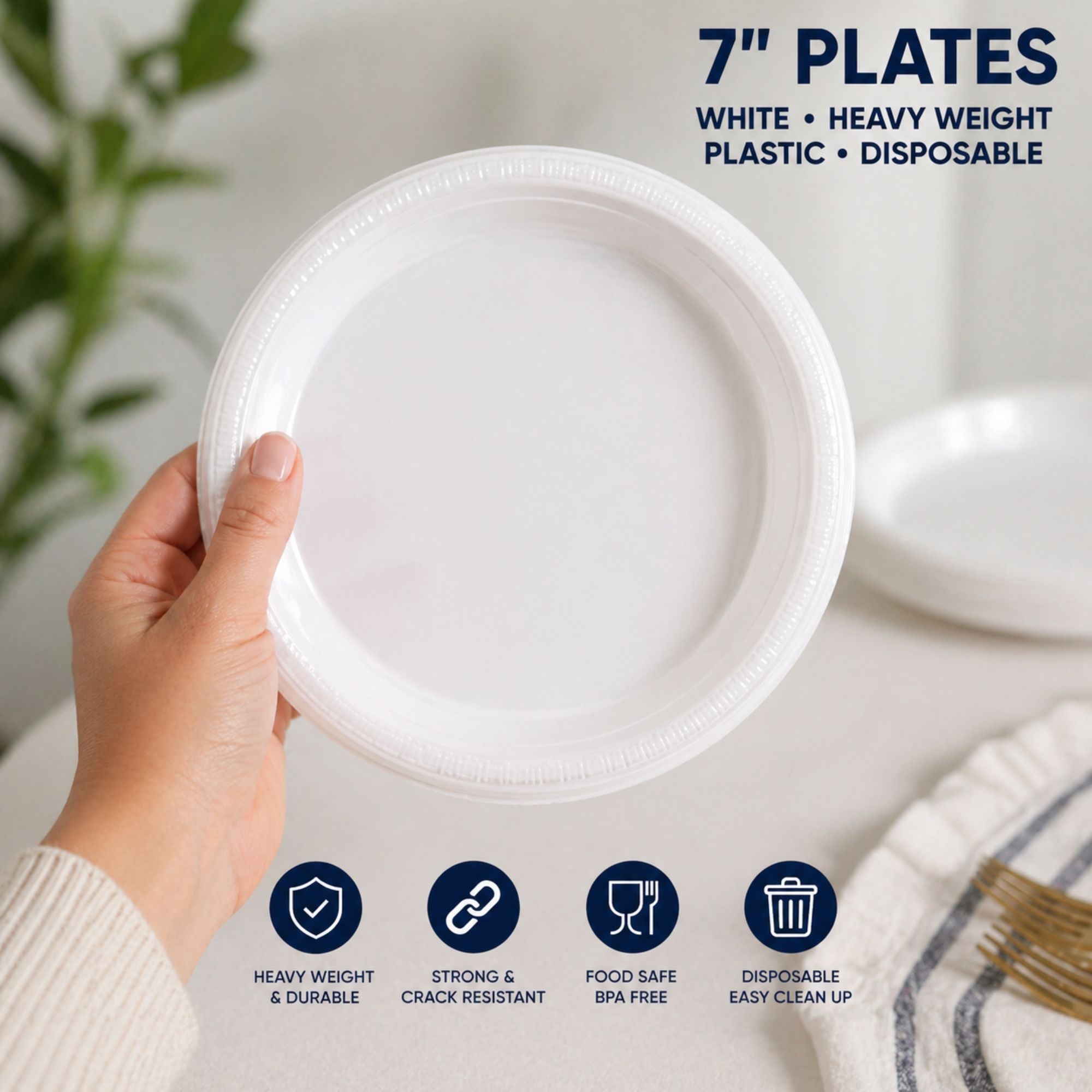 *BUY BULK* 7" Plates White Heavy weight Plastic  Disposable