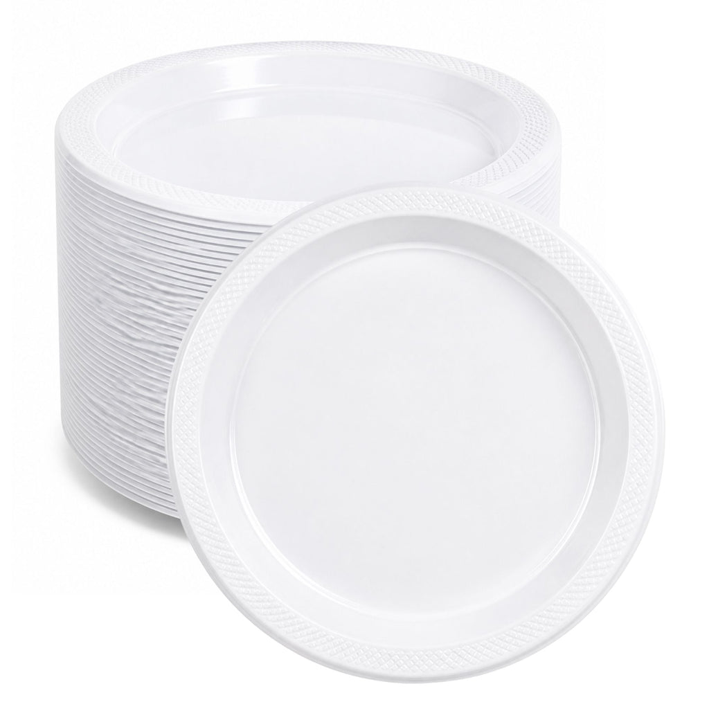 *BUY BULK* 9" White Heavy Weight plastic Plates Disposable