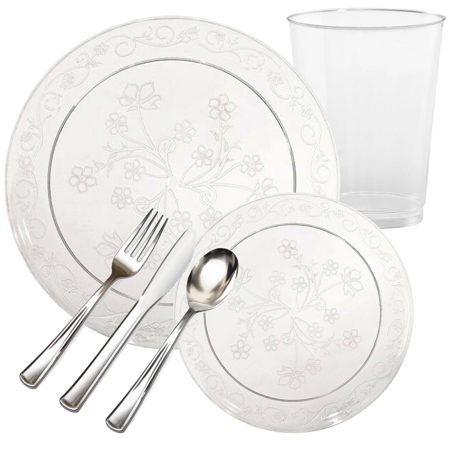 Clear Plastic Dinnerware Set- Value Pack -D'Vine