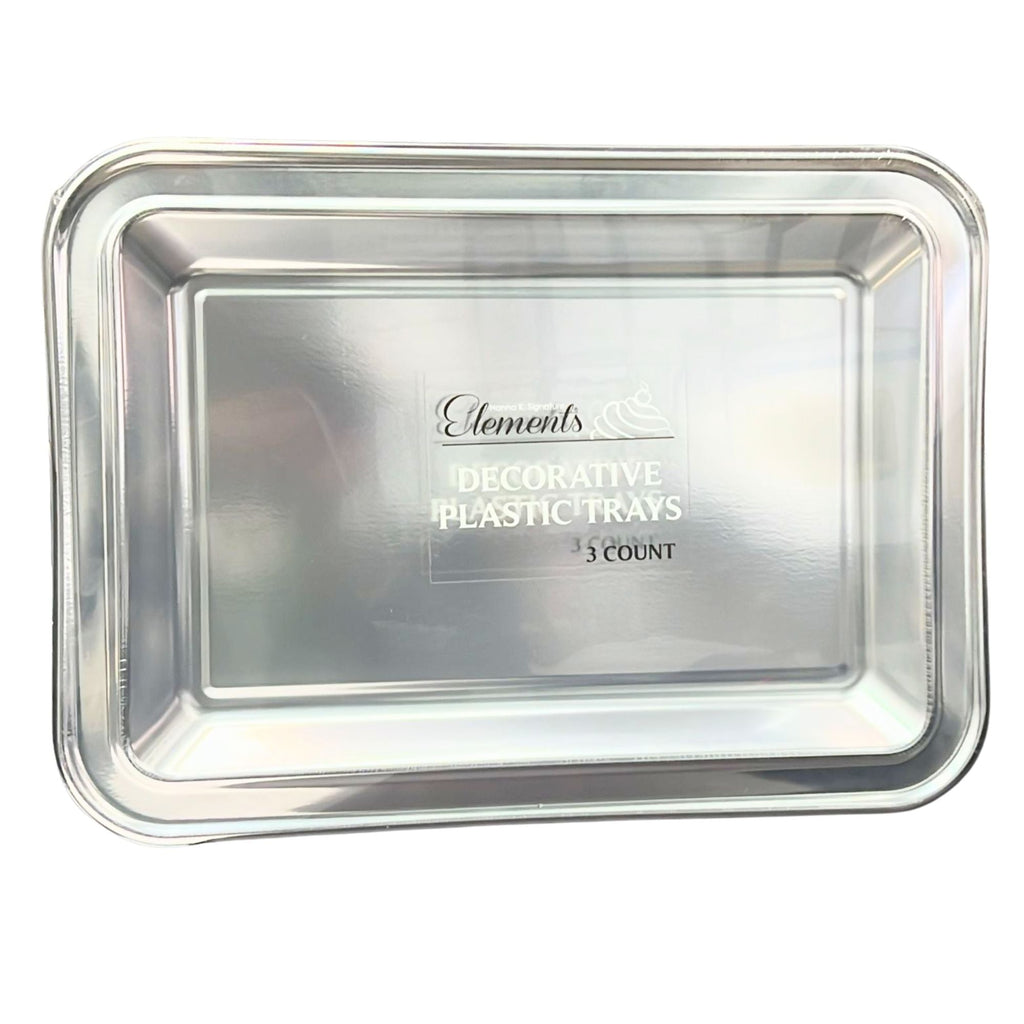 17.75X12.75 Silver Rectangle Metallic Serving Disposable Plastic Tray,